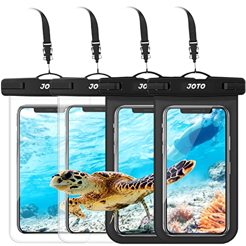 JOTO Waterproof Phone Pouch IPX8 Universal Waterproof Case Dry Bag Phone Protector for iPhone 17 Air 16 15 14 13 12 11 Pro Max Plus XS XR Galaxy S23 S22 S21 S20 Pixel Up to 7" -4 Pack, Black & Clear