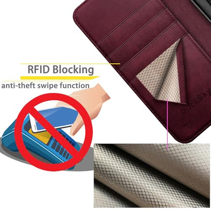 DuckSky Compatible with iPhone 17 Pro Max 6.9" Genuine Leather Wallet case【RFID Blocking】【4 Credit Card Holder】【Real Leather】 Flip Phone case Cover Women Men for Apple 17 Pro Max case Wine Red - color: Wine Red