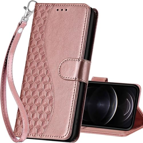 for iPhone 13/14 Wallet case, Rose Gold | 3 Card Holders, Kickstand, Shockproof TPU Shell, PU Leather, Magnetic Closure, Protective Flip Folio Cover, Women - color: 5