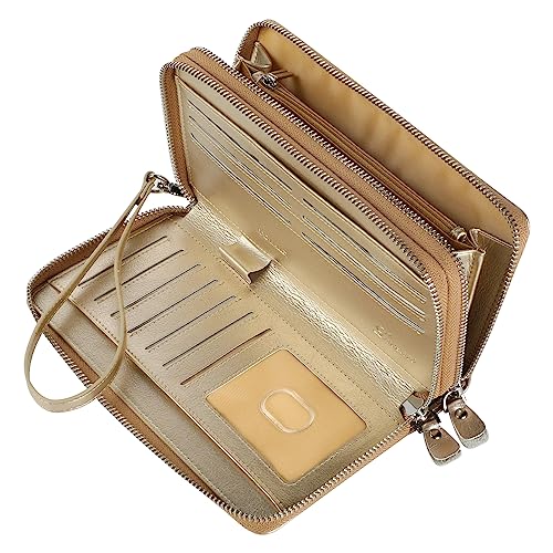 Small Compact Women Wallet RFID Blocking Genuine Leather Bifold Purse with ID Windows - color: 2-waxed Champion Gold, size: One Size