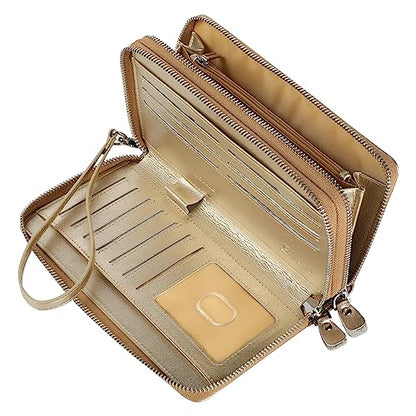 Small Compact Women Wallet RFID Blocking Genuine Leather Bifold Purse with ID Windows - color: 2-waxed Champion Gold, size: One Size