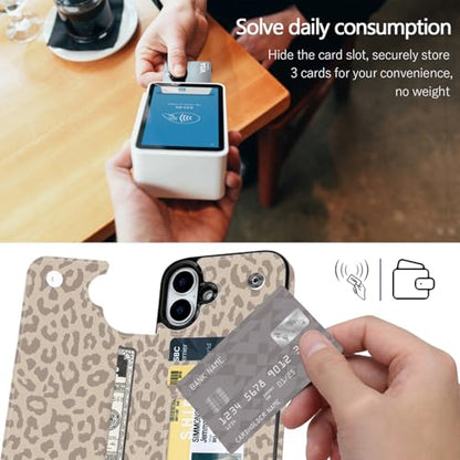 Compatible with iPhone 16 Case Wallet with Card Holder, Flip PU Leather Built-in Card Slots, Kickstand and Shockproof Case for iPhone 16 6.1 inch Women Men (Beige Leopard) - color: Beige Leopard, size: iPhone 16 6.1 inch