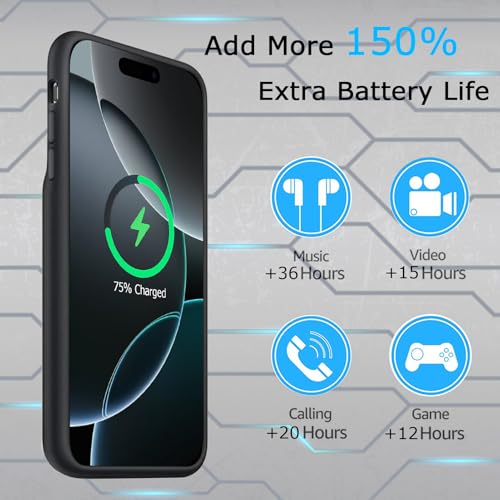Battery Case iPhone 16 Pro, Upgraded 10000mAh Rechargeable Portable Extended Battery Pack Supported Qi Wireless Charging Case Compatible with iPhone 16 Pro (6.3 inch) Charger Power Bank (Black) - size: iPhone 16 Pro (6.3 inch)