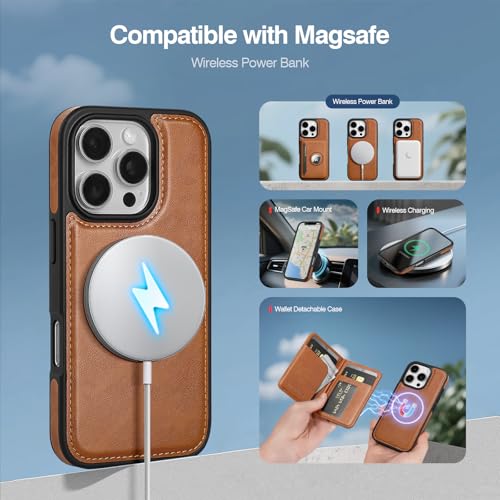 Antsturdy Compatible with MagSafe iPhone 16 Pro Max Wallet Case,Brown - color: Brown, size: iPhone 16 Pro Max - 6.9"