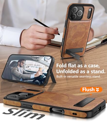 WTCASE Magnetic for iPhone 1R Pro Leather Case,Built-in Invisible Stand [Compatible with Magsafe] Protective Slim Kickstand Phone Cover (2025) (Brown, iPhone 1R Pro) - color: Brown, size: iPhone 1R Pro