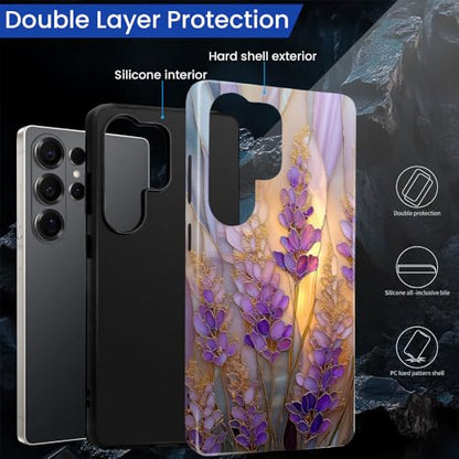 Compatible with Samsung Galaxy S26 Ultra Case,Glossy Case All-Round Protection Shockproof Anti-Scratches TPU Cover,Cases for Man Woman-Stained Glass Lavender in Bloom - color: Stained Glass Lavender in Bloom, size: Galaxy S26 Ultra