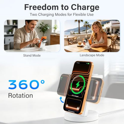 25W Magnetic Fast 3 in 1 Charging Station Wireless Charger Stand - color: White