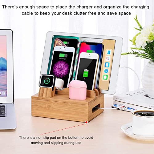 Bamboo Multi Device Charging Station Organizer for Phone, Tablet and Watch, Compact Charging Dock Stand