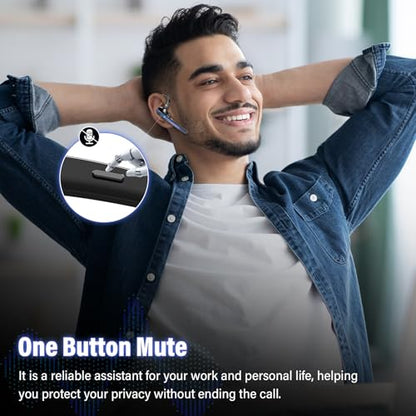2026 Bluetooth Headset, Wireless Bluetooth 5.3 Earpiece, 90Hrs Single-Ear Headset with APTX HD Audio & Mute Button, Dual Noise Cancelling Mics, Hands Free Headphone for Trucker, Business, Gym, Blue - color: Navy Blue