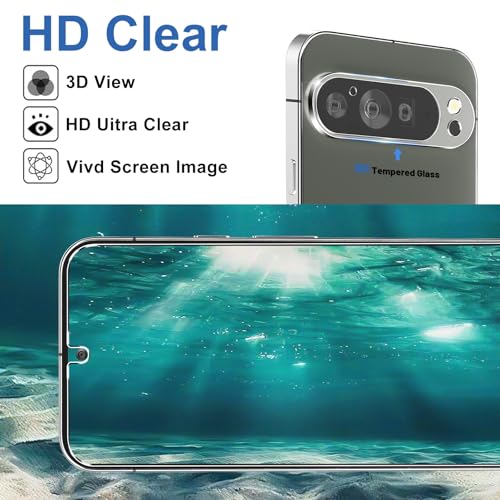 letosan 3 Pack for Google Pixel 9 Pro Screen Protector Tempered Glass + 3 Pack Camera Lens Protector, Military Grade Shatterproof, 9H Hardness, Fingerprint Unlock,Case Friendly 6.3 Inch - size: Pixel 9 Pro 6.3 Inch