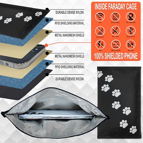 Gecko Travel Tech Faraday Bag Anti-Tracking GPS RFID Car Key Signal Blocker Wallet Shielding Pouch Protective Case for Cell Phone Car Key FOB, Data Privacy, Electronic Device Security (DOG PAWS) - color: DOG PAWS