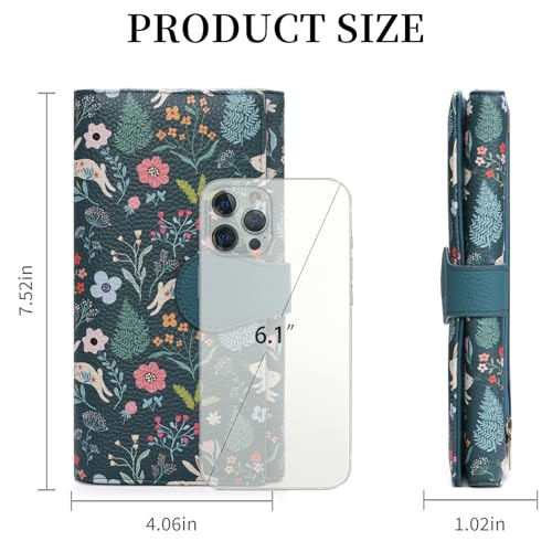 GOIACII Women's Wallet RFID Blocking Large Capacity Card Holder Ladies Phone Clutch Travel Long Purse Rabbit Print - color: Z04 Rabbit Print Blue