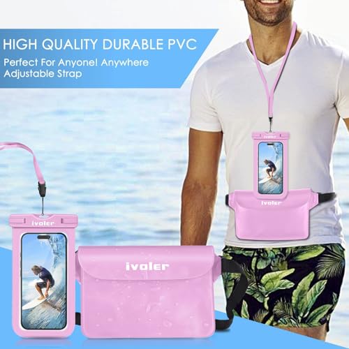 ivoler 2-Pack Waterproof Fanny Pack & Phone Pouch, Dry Bag for Passport, Phone & Wallet, Floating Waterproof Phone Case for Beach, Swimming, Kayaking, Boating, Cruise Essentials & Travel Light Pink - color: Light Pink