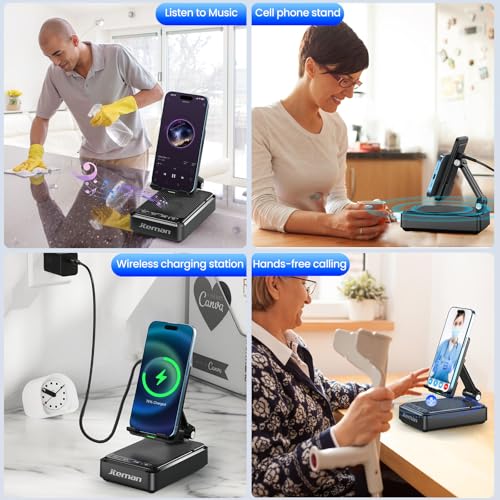 Jteman Cell Phone Stand with Bluetooth Speaker and Wireless Charger - color: Black