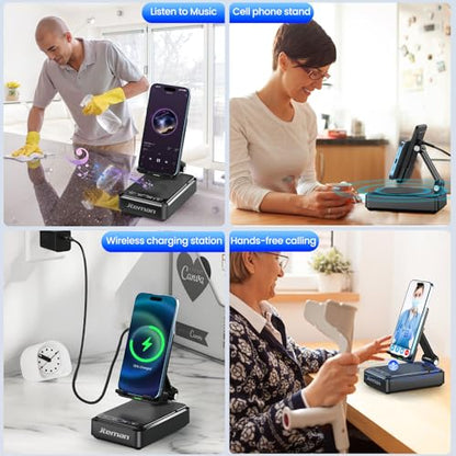 Jteman Cell Phone Stand with Bluetooth Speaker and Wireless Charger - color: Black