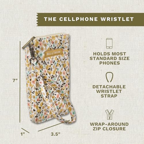 Bella Taylor Cell Phone Wristlet, Quilted Phone Wallet for Women | Lightweight, RFID blocking, phone pocket, built-in wallet, card organizer, coin pocket, secure zipper, quality construction - color: Prairie Meadow