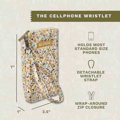 Bella Taylor Cell Phone Wristlet, Quilted Phone Wallet for Women | Lightweight, RFID blocking, phone pocket, built-in wallet, card organizer, coin pocket, secure zipper, quality construction - color: Prairie Meadow