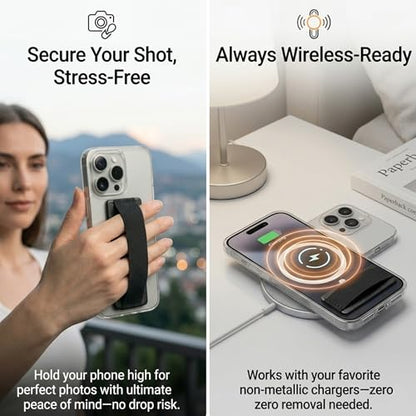 Universal Phone Grip for Smartphones & Mini Tablets - Phone Holder for Hand - Wireless Charging Compatible - Anti-Drop (Black) - 2pc