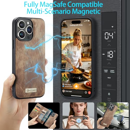 Compatible with iPhone 15 Pro Wallet Case with Magsafe,Coffee | Magnetic Detachable Case,Card Holder,Zipper Pocket,Strap Wristlet, Soft Leather Drop-Proof Phone Case for iPhone 15 Pro 6.1“ - color: Coffee, size: iPhone 15 Pro 6.1"