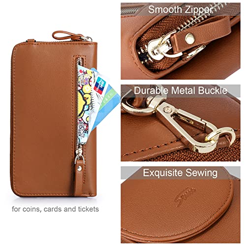 S-ZONE Small Crossbody Bags for Women Phone Purse RFID Blocking Wallet | Card Slots, Vegan Leather, Anti-theft, Multi Pockets, Detachable Adjustable Strap, Travel Eveyday Outing - color: Brown
