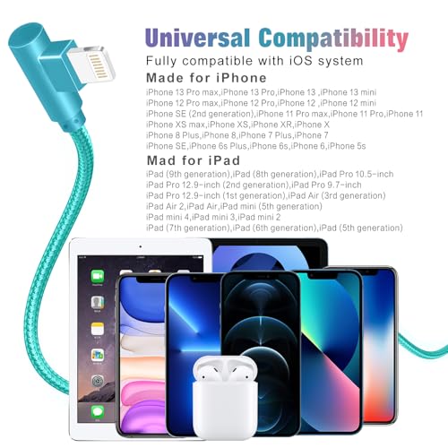 APFEN Lightning Cable iPhone Charger 10ft 3 Pack 90 Degree for iPhone 14 - size: 10FT