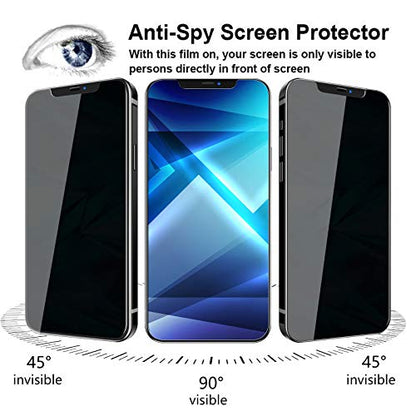 LYWHL 3 Pack for iPhone 12 Pro Max Privacy Screen Protector, Tempered Glass Anti-Spy Private Screen Protector for 12 Pro Max, [Easy Install Frame] Bubble Free Case friendly Anti-Scratch 9H Hardness - size: Iphone 12 Pro Max
