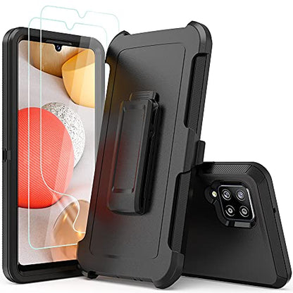 Compatible with Samsung Galaxy A42 5G Case,with Screen Protectors,Heavy Duty Rugged Shockproof Full Body Protection Kickstand Case with Belt Clip Holster for Samsung Galaxy A42 5G (Black) - color: Black