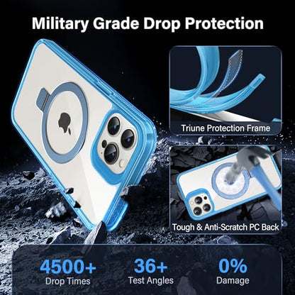 Magnetic Case for iPhone 12 Pro Max - [Built-in Invisible Stand] [Compatible with MagSafe] [Military Grade Drop Protection] Anti-Yellowing Hard Back Silicone Edge Cover, 6.7", Clear Blue - color: Clear Blue, size: iPhone 12 Pro Max 6.7''