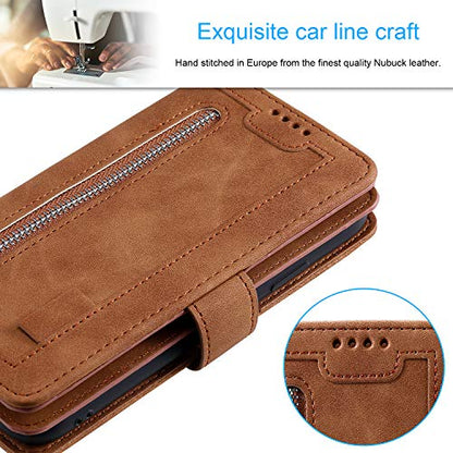 EYZUTAK Wallet Phone Case for Samsung Galaxy A16 4G/5G, Retro Matte 9 Card Holder Slots Zipper Pocket Handbag Case PU Leather Magnetic Closure Kickstand with Wrist Strap Flip Folio Purse Case - Brown - color: Brown, size: Samsung Galaxy A16 4G/5G
