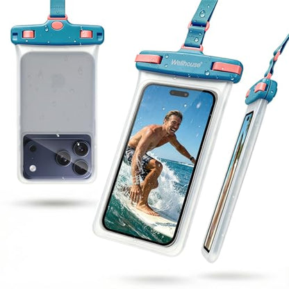 wellhouse Waterproof Phone Pouch, Waterproof Phone Case for iPhone 17 16 15 14 13 Pro Max XS Samsung, IPX8 3D Cellphone Dry Bag Beach Essentials (1 Pack - Luminous Blue7.0, 7 inch) - color: 1 Pack - Luminous Blue7.0"