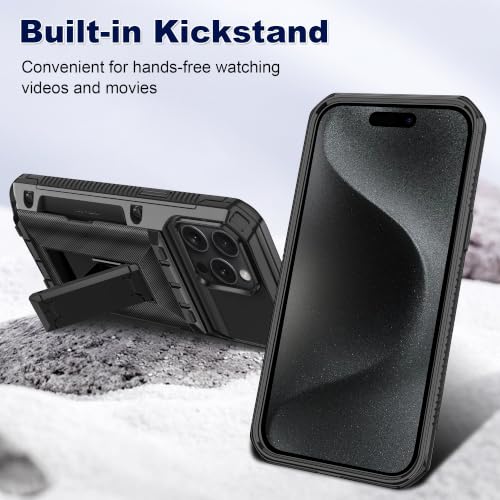 SAMONPOW for iPhone 15 Pro Max Case with Card Holder [4 Cards] &Kickstand - size: for iPhone 15 Pro Max