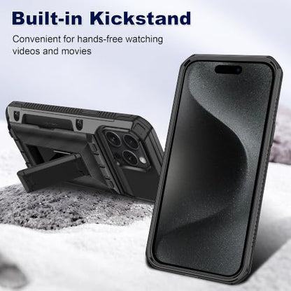 SAMONPOW for iPhone 15 Pro Max Case with Card Holder [4 Cards] &Kickstand - size: for iPhone 15 Pro Max