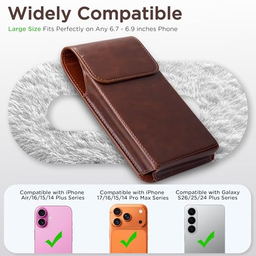 Holster for iPhone 17 Pro Max 16 Pro Max 15 Pro Max 14 Pro Max 13 Pro Max 16 Plus 15 Plus 14 Plus, Premium Leather Pouch with Belt Clip Phone Holster Belt Case, Coffee -L - color: Coffee, size: Large
