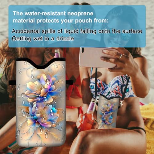 Neoprene Cell Phone Sleeve Pouch Case Bag with Crossbody Strap Neck Lanyard for Women 7.1 X 3.9 in BF Flowers - color: BF Flowers