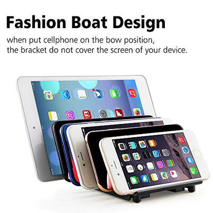 Adjustable Universal Multi Device Organizer Dock Stand Holder, Tablet Cell Phone Desktop Stand for iPhone Samsung Galaxy Google Nexus Kindle (Black)- No Charging Port - color: Black