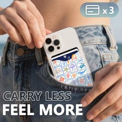 Tropical Stamps Magnetic Wallet Compatible with Magsafe Wallets for iPhone 17/16/15/14/13/12 Series Pro Max Plus CPhone Sea Animals Card Holder Fit 3 Cards for Women Lether Ocean Postcard - color: Z-Ocean Postcard