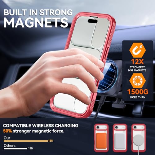 Magnetic for iPhone Air Case, Compatible with MagSafe, Full Body Rugged Case with Built-in Screen Protector & Kickstand & Belt-Clip (Red) - color: Red