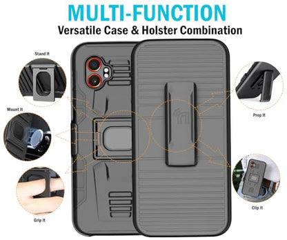 Nakedcellphone Rugged Combo for Samsung Galaxy XCover 7 Pro Case - Black | Hybrid Cover + Belt Clip Holster, Rotating Phone Holder, Ring Grip, with Kickstand, For XCover7 Pro (2025, SM-G766) - color: Black