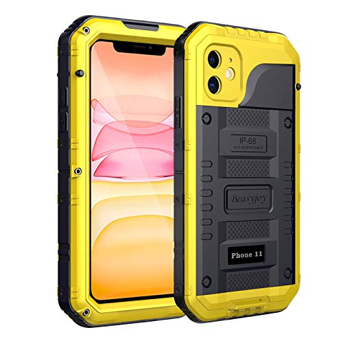 Beasyjoy Waterproof iPhone 11 Case - Metal Military Grade Defender with Built-in Screen Protector, Heavy Duty Rugged Shockproof Underwater Case (Yellow) - color: Yellow, size: iPhone 11