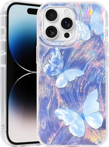 Compatible with iPhone 12 Pro Max Case,with [Shockproof Protective][Camera Protection] Cute Butterfly Aesthetic Phone Cover Anti-Yellowing Soft Slim Cover for Women Girl-Blue - color: Blue Butterfly, size: iPhone 12 Pro Max