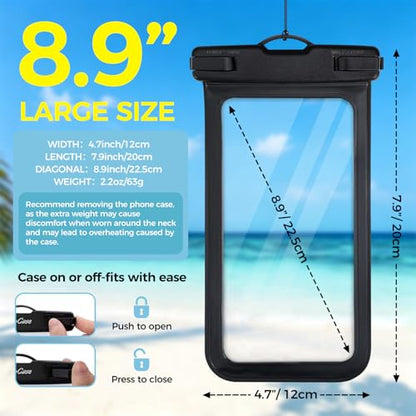Waterproof Cell Phone Bag Black 2 Pack | Waterproof Phone Pouch for 7" Phones, Touch Sensitive Clear Case, Lanyard, Beach Swimming - color: Black
