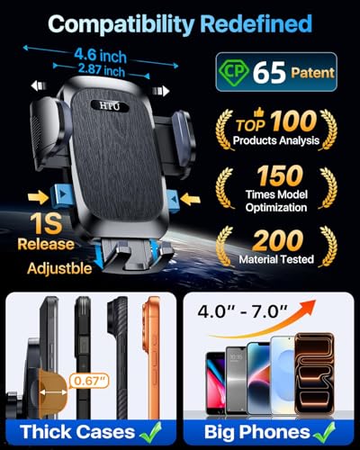 HTU Car Phone Holder【2026 Upgraded 100+LBS Suction & Safety Cert】 Cell Phone Car Mount for Truck Heavy Duty Phone Holder for Dashboard/Windshield/Vent for iPhone 17 16 Pro Max, Jet Black - color: Jet Black