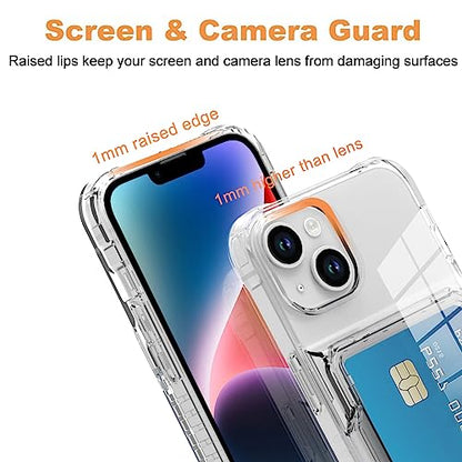 Wallet Case for iPhone 14 with 3 Credit Card Holder Slot Clear | Shockproof Hybrid Heavy Duty Protection Transparent Phone Cover (Clear) - color: Clear, size: iPhone 14
