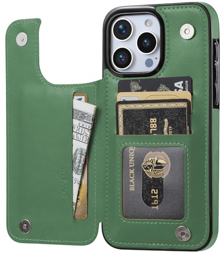 Wallet Case for iPhone 15 pro max, Slim Protective case with Card Holder,Premium PU Leather Kickstand Card Slots Case with Double Magnetic Clasp for iPhone 15 promax (6.7")-Grass Green - color: Grass Green