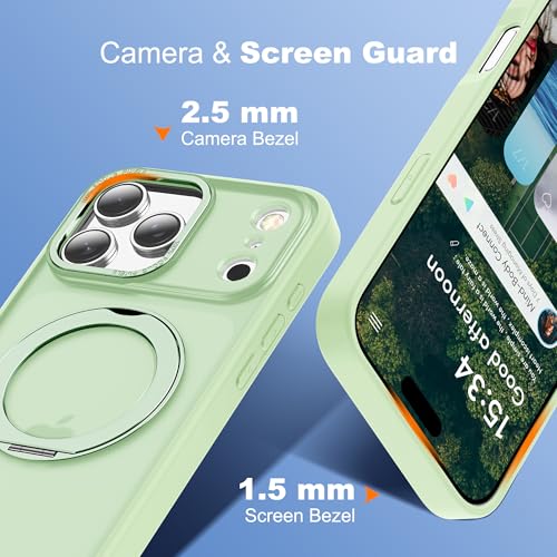 for iPhone 17 Pro Max Case with 360° Spin Magnetic Stand,Green | iPhone 17 Pro Max Phone Case 6.9",Spin Magnetic Ring Stand,Compatible with MagSafe,Military Protection,Translucent Matte - color: Green, size: iPhone 17 Pro Max