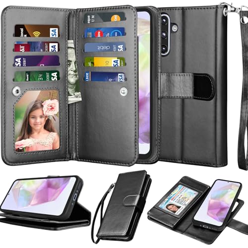 Njjex Galaxy A36 5G Case, for Samsung Galaxy A36 5G Wallet Case, [9 Card Slots] PU Leather ID Credit Holder Folio Flip [Detachable] Kickstand Magnetic Phone Cover & Lanyard for Samsung A36 [Black] - color: Black