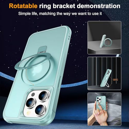 CHAOFEnG Magnetic Compatible with iPhone 15 Pro Max Case with Stand [Military Grade Drop Tested][Compatible with Magnet] Ring Translucent Slim Hard Back Soft Edge, Teal Green - color: Teal Green, size: iPhone 15 Pro Max