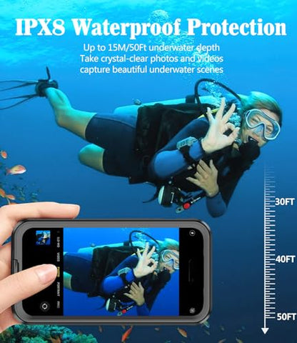 Waterproof Phone Case for iPhone 6.1‘’, Self-Check Function Underwater Pouch Dry Bag Beach Travel Essentials Floating Shower Snorkeling for iPhone 15/14/13/12/11,15/14/13/12/11 Pro, XR/XS 6.1"