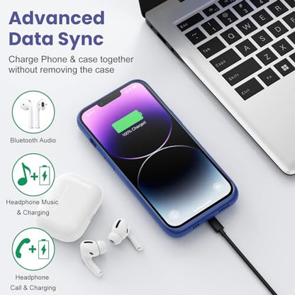 Feob Battery Case for iPhone 13/13 Pro/14,[2025 Upgraded] 7500 mAh Ultra-Slim Portable Extended Charger Cover for iPhone 13/13 Pro/14 Charging Case (6.1 Inch)-Blue - color: Blue