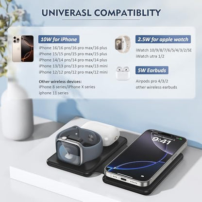 Charging Station for Apple Devices: Magnetic Wireless Charger for iPhone - color: Black